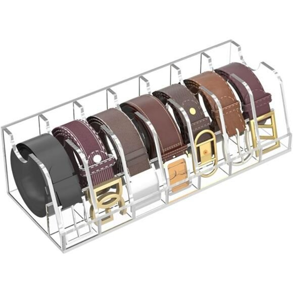 Acrylic Belt Organizer Holder Clear Belt Storage Case with 7 Compartments Stand - Picture 1 of 7